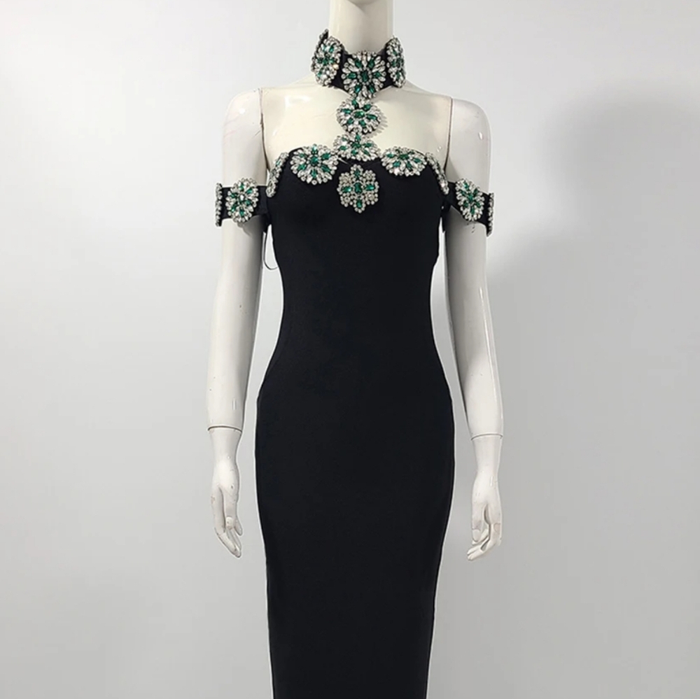 High End Fashion Luxury Women Party Dress Elegant Diamonds Flowers Maxi Long - Picture 10 of 13